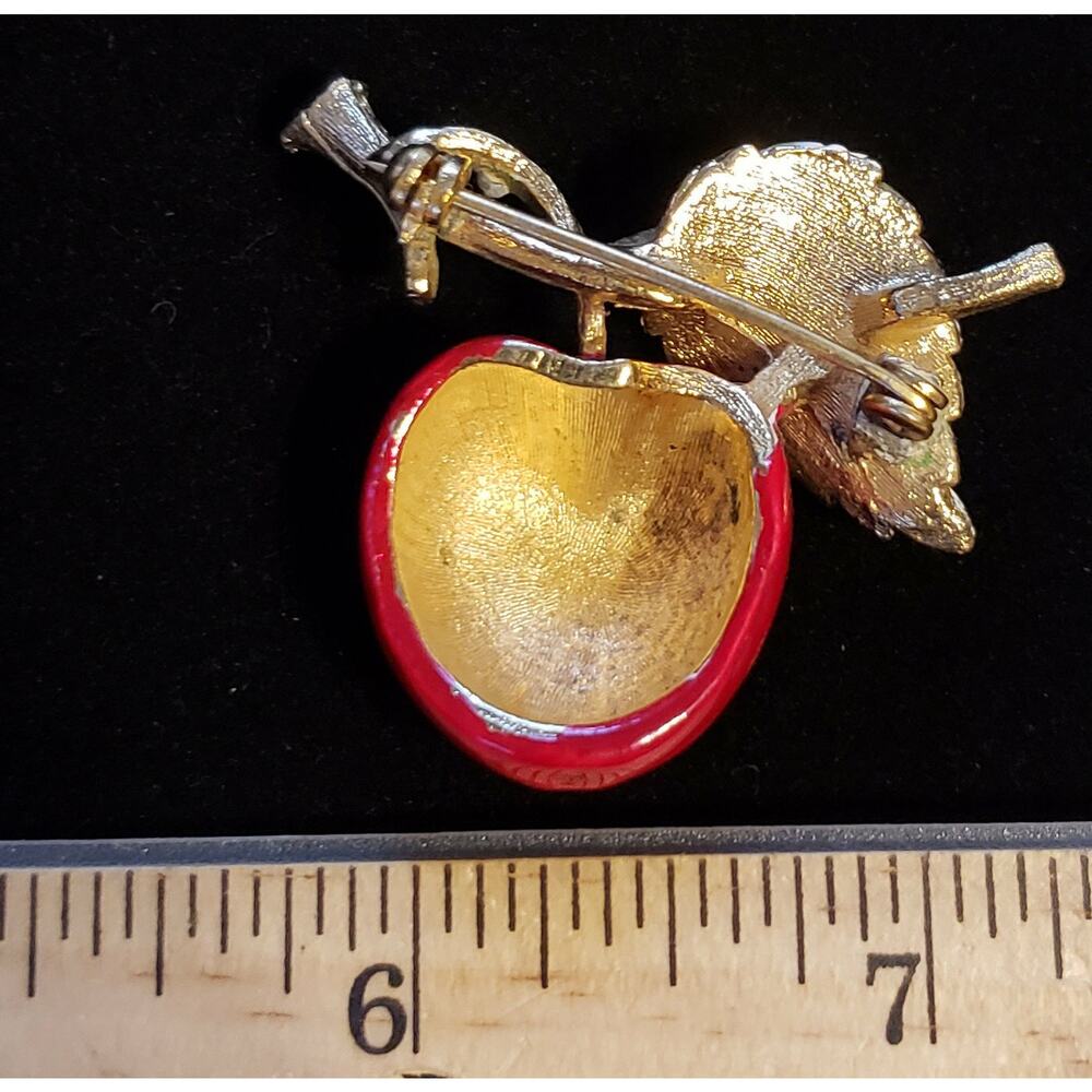 Vintage Enamel Apple Brooch Pin- Red & Green Large‎ - 1.75"- Figural fb1-24 - Picture 8 of 8